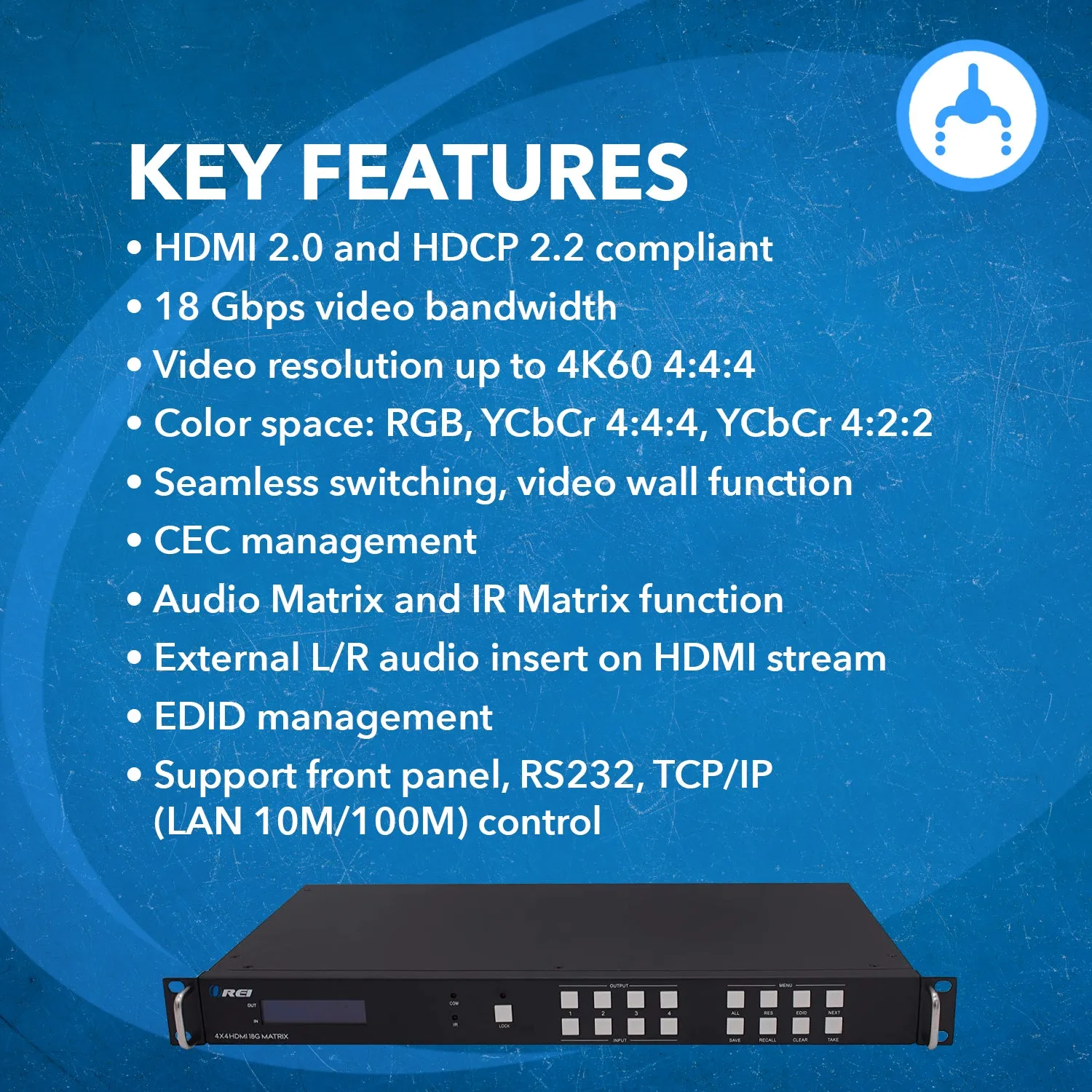 OREI UHD-404VW: 4X4 HDMI Matrix with Video Wall (2x2)