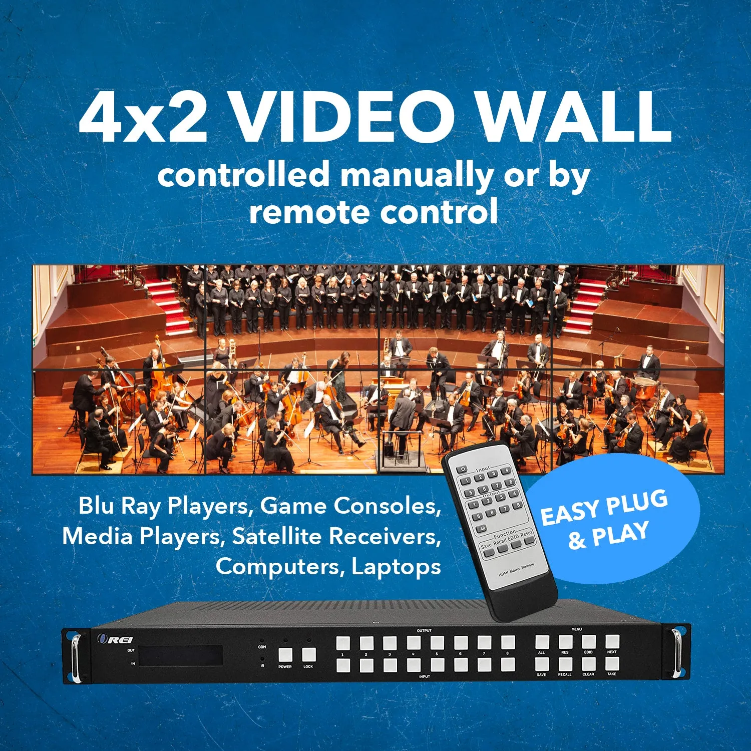 OREI UHD-808VW: 8x8 HDMI Matrix-Zero Latency- 4x2 Video Wall