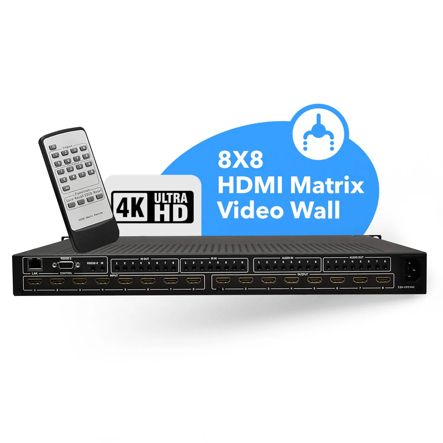 OREI UHD-808VW: 8x8 HDMI Matrix-Zero Latency- 4x2 Video Wall