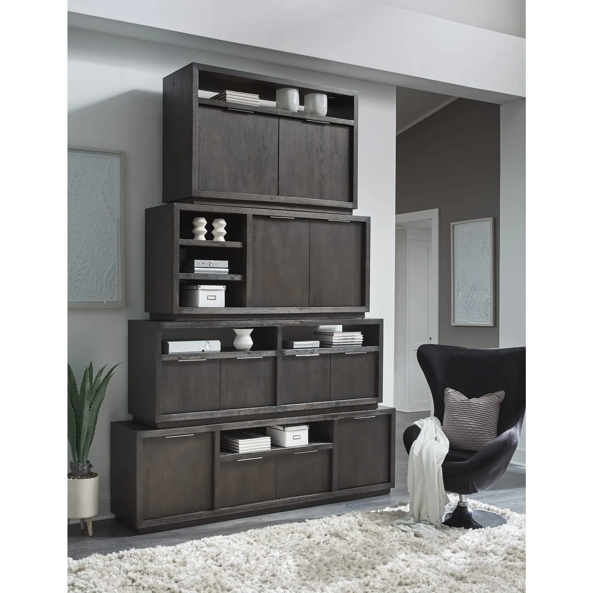 Oxford Solid Wood 74 inch Media Console in Basalt Grey