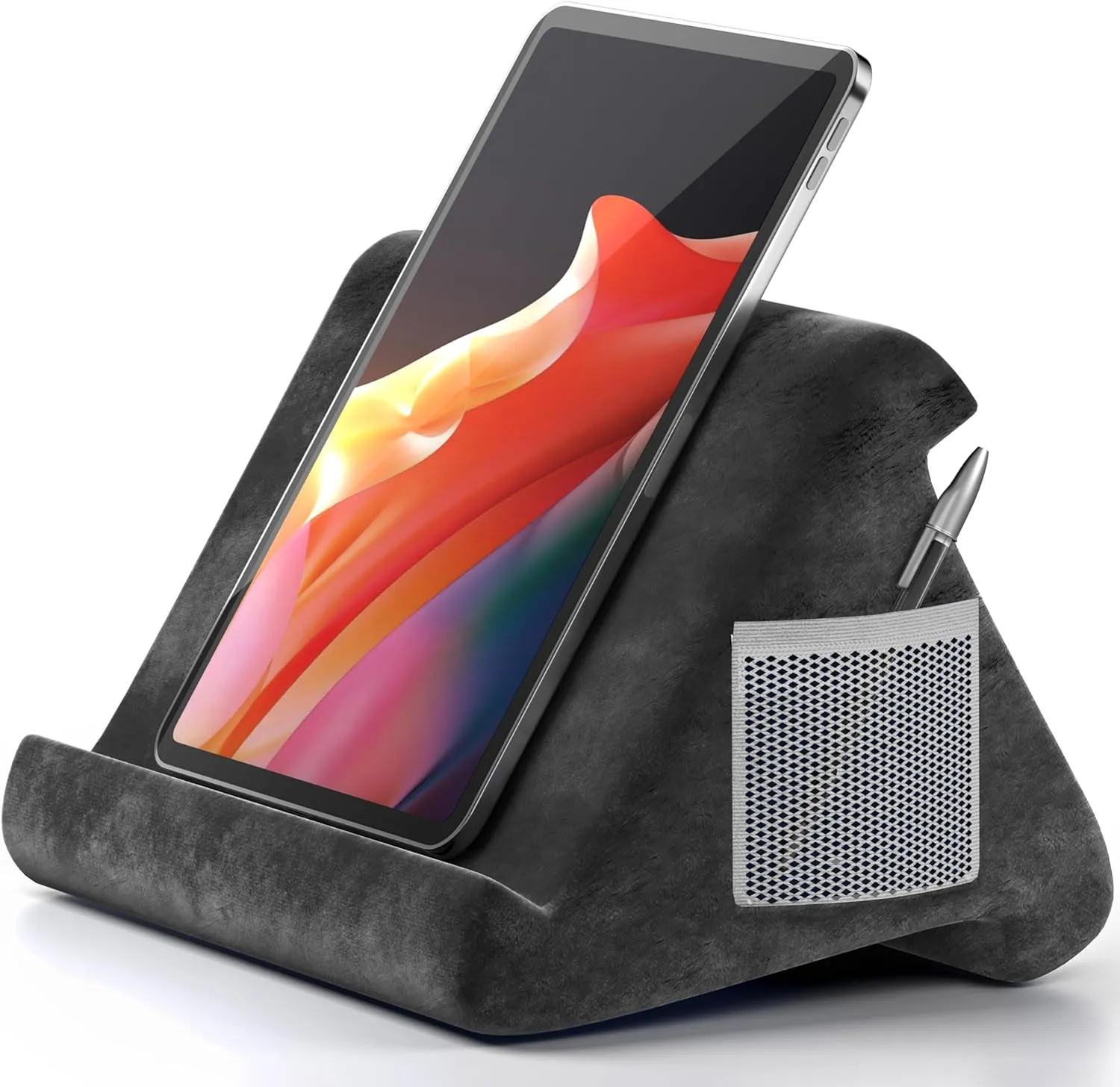 Pad Tablet Pillow, Tablet Pillow Stand for Pad Multi-Angle Portable Lap Pillow for Home, Work & Travel（Black）