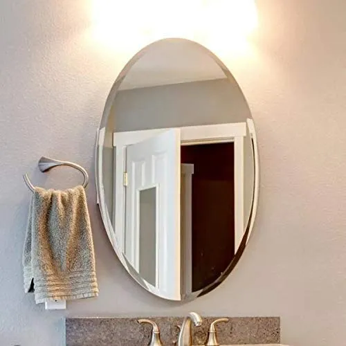PLAZZIO Decorative Frameless Oval Wall Mount Mirror for Bathroom,Bedroom,Livingroom,Home and Wall Decor (18 x 24Inch, Silver)(Unframed)