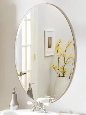 PLAZZIO Decorative Frameless Oval Wall Mount Mirror for Bathroom,Bedroom,Livingroom,Home and Wall Decor (18 x 24Inch, Silver)(Unframed)
