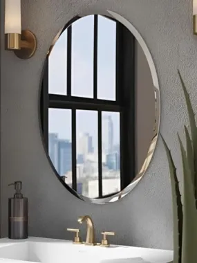 PLAZZIO (Pack of 2 Mirror Combo Decorative Frameless Oval Wall Mount Mirror (18 x 24 Inch. with Beveled Edges, Suitable for Bathroom)