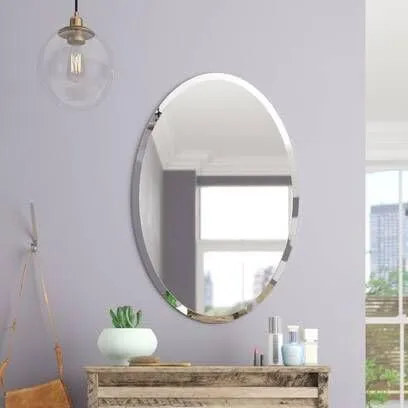 PLAZZIO (Pack of 2 Mirror Combo Decorative Frameless Oval Wall Mount Mirror (18 x 24 Inch. with Beveled Edges, Suitable for Bathroom)