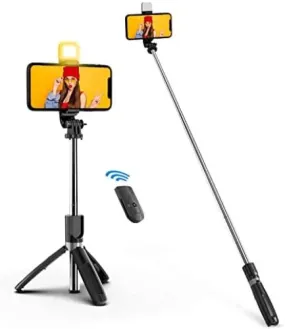 Portable Selfie Stick with LED Ring Light, Remote Compatible with iPhone and Android  for iPhone and Android