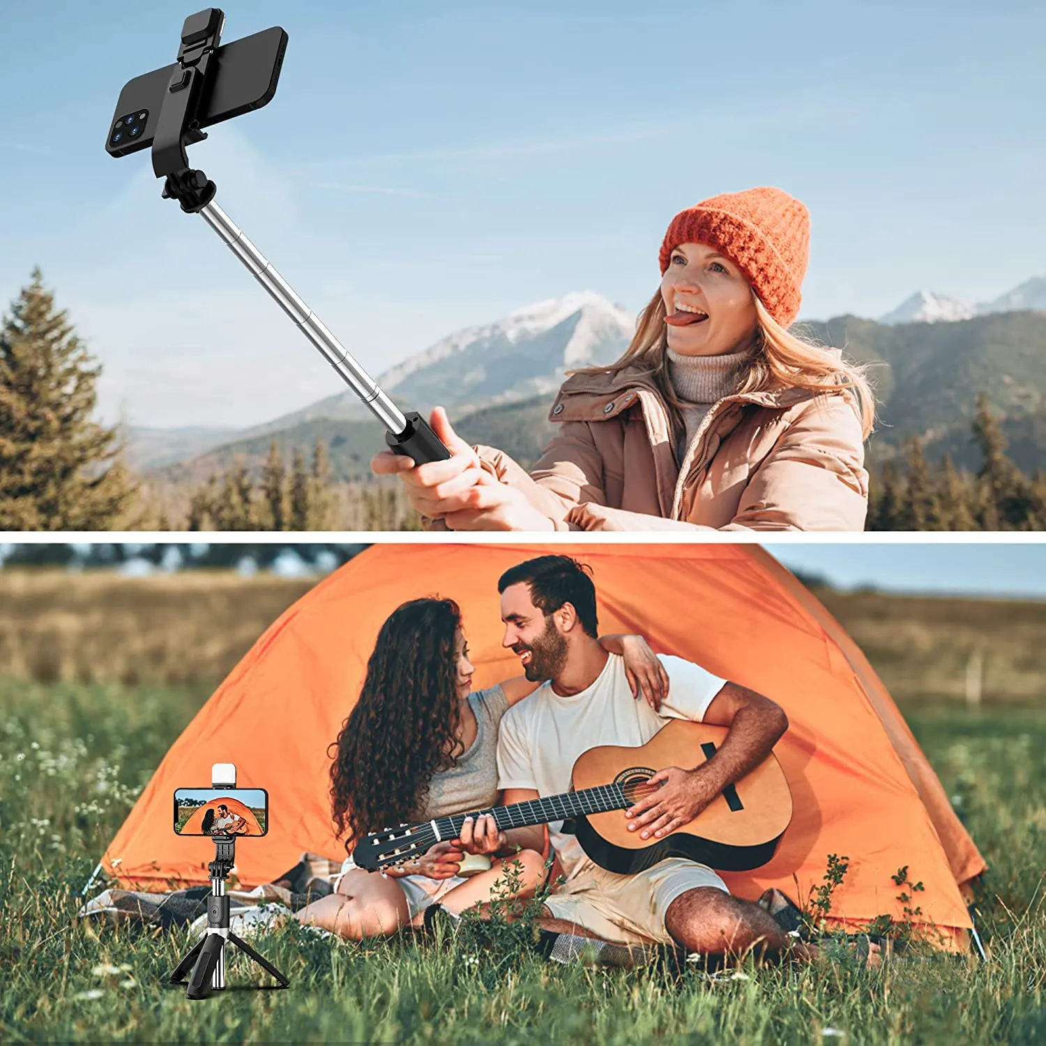 Portable Selfie Stick with LED Ring Light, Remote Compatible with iPhone and Android  for iPhone and Android