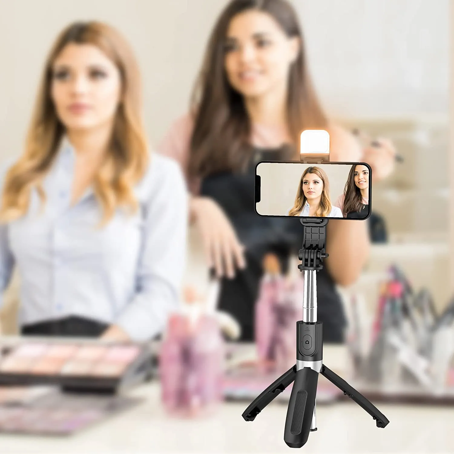 Portable Selfie Stick with LED Ring Light, Remote Compatible with iPhone and Android  for iPhone and Android