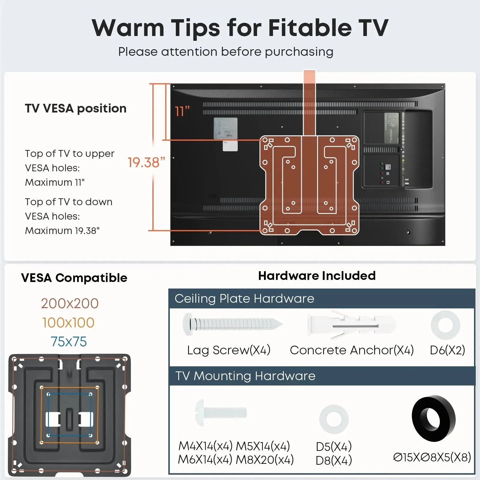 PUTORSEN 19-43 inch TV ceiling mount Foldable, height-adjustable ceiling mount for televisions