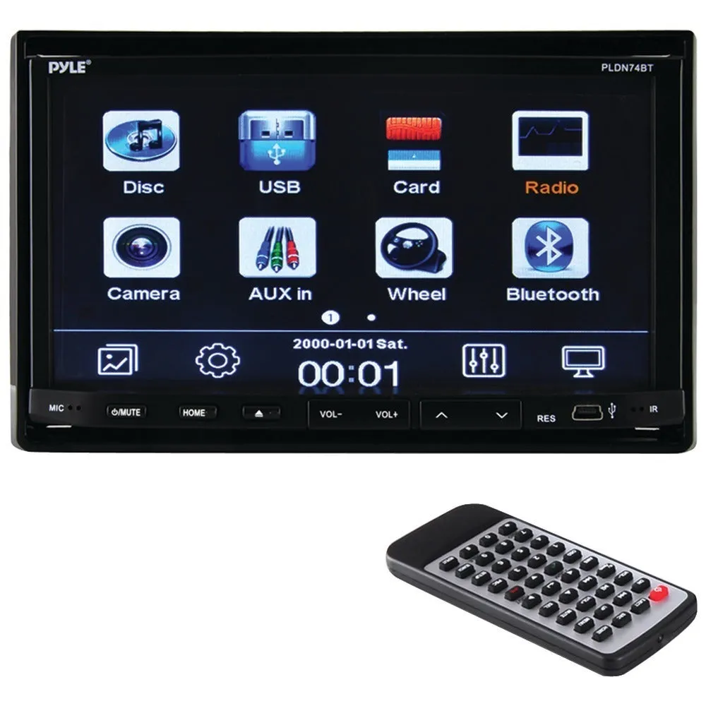 PYLE PLDN74BT 7 Double-DIN In-Dash LCD Motorized Slide-down Touchscreen DVD Receiver with Bluetooth(R)
