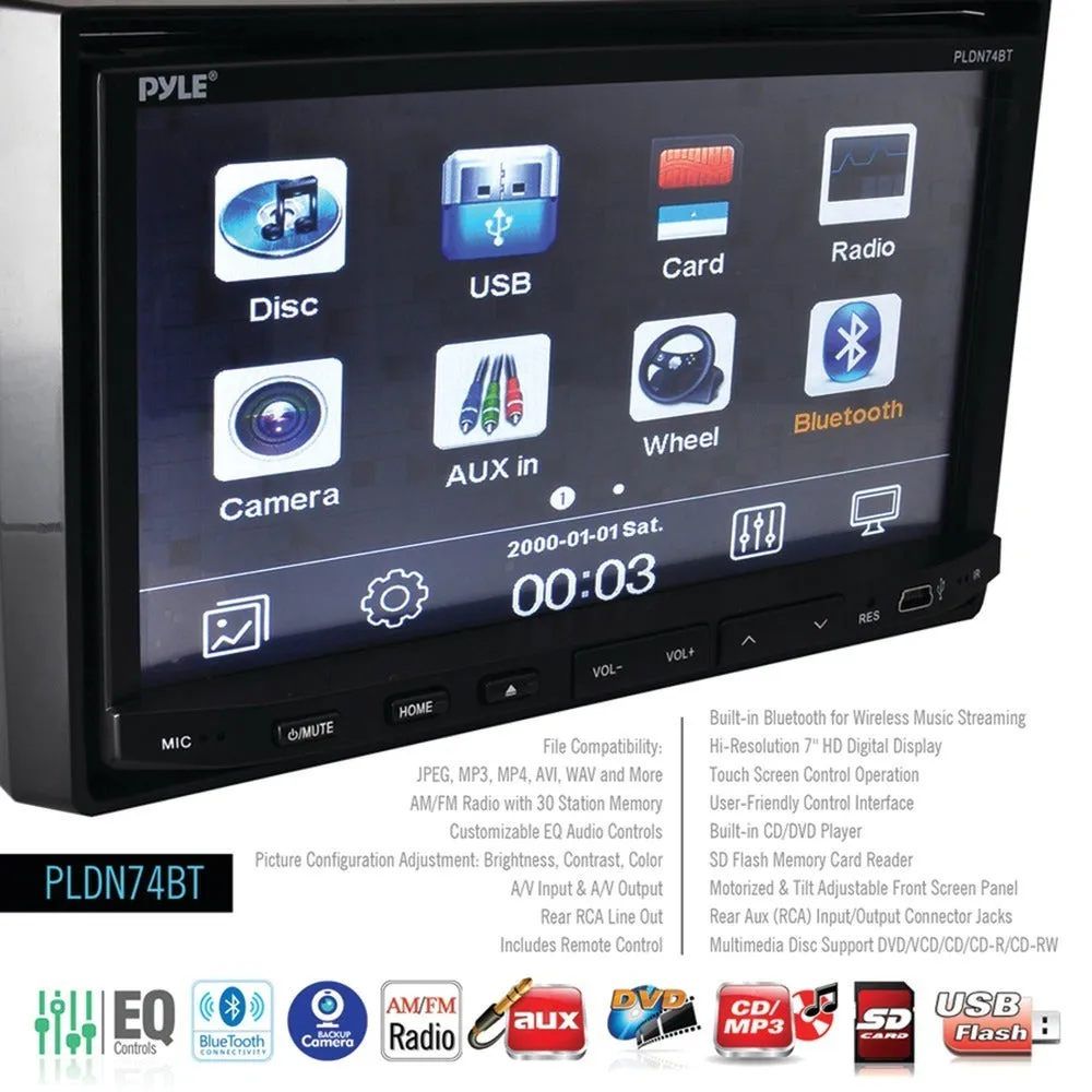 PYLE PLDN74BT 7 Double-DIN In-Dash LCD Motorized Slide-down Touchscreen DVD Receiver with Bluetooth(R)