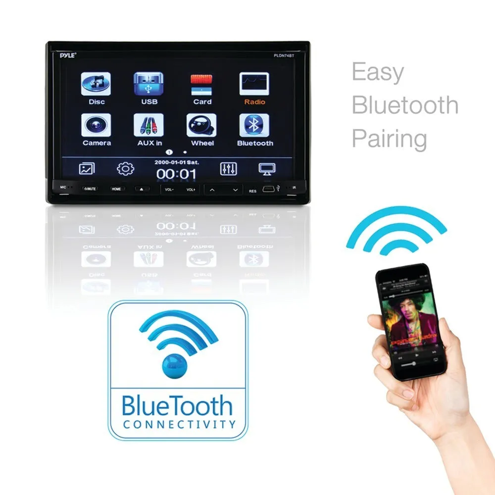 PYLE PLDN74BT 7 Double-DIN In-Dash LCD Motorized Slide-down Touchscreen DVD Receiver with Bluetooth(R)