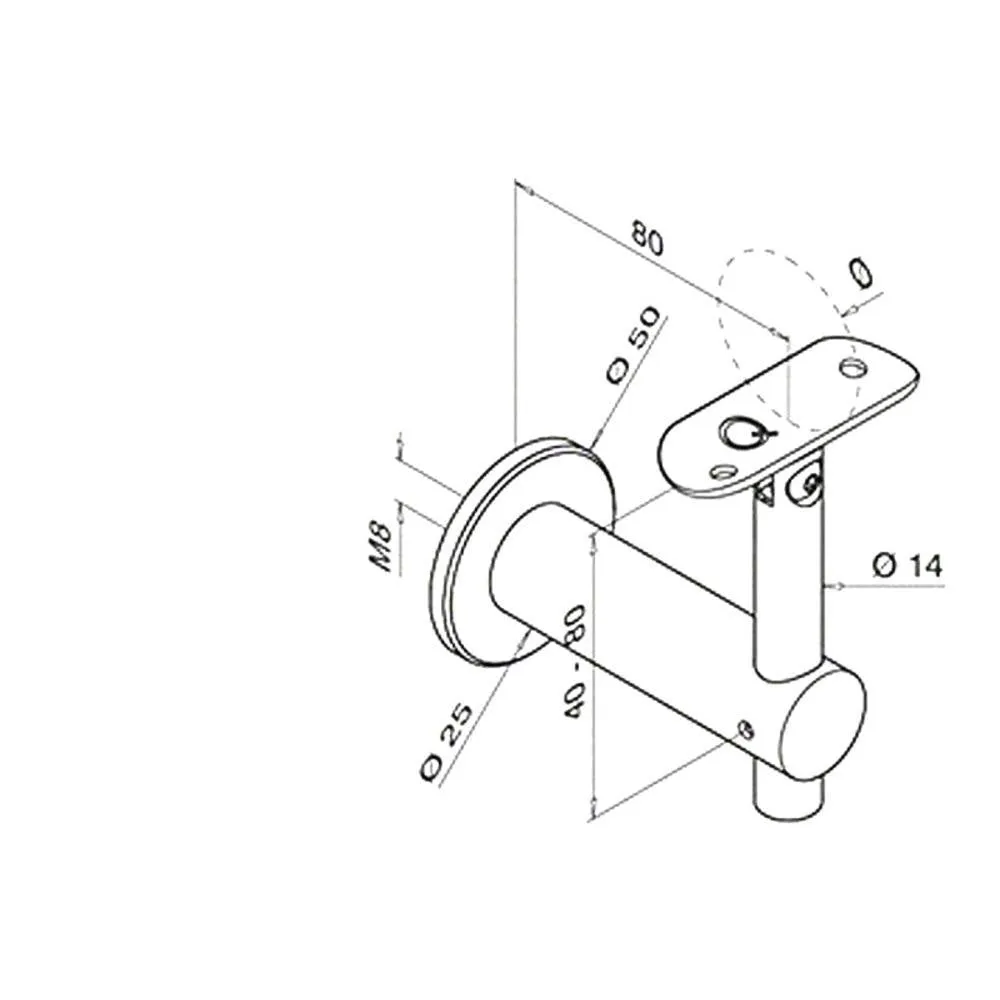 Q-Railing Bracket For Round Profile Handrail (Round Profile, Angle & Height Adjustable, Wall Mount)
