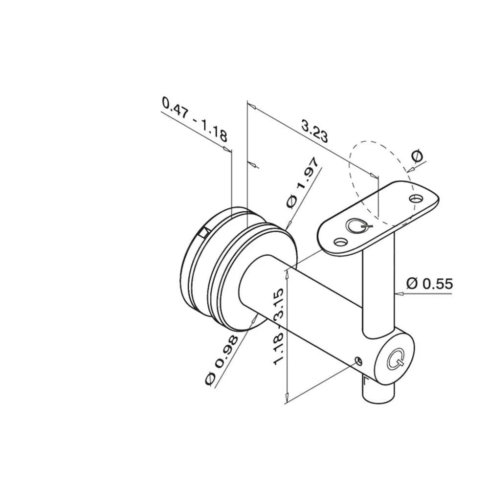 Q-Railing Bracket For Round Profile Handrail (Round Profile, Height Adjustable, Glass Mount) (1-1/2'' Diameter)