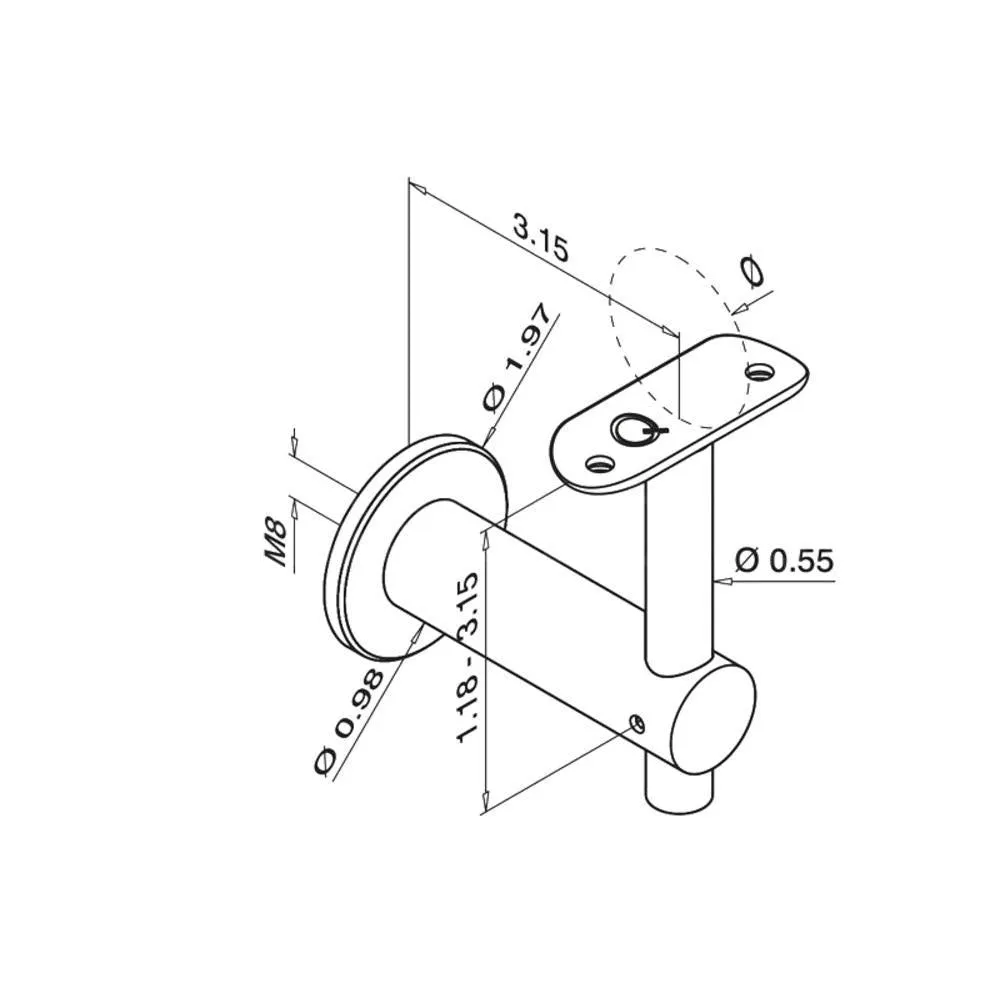 Q-Railing Bracket For Round Profile Handrail (Round Profile, Height Adjustable, Wall Mount) (2'' Diameter)