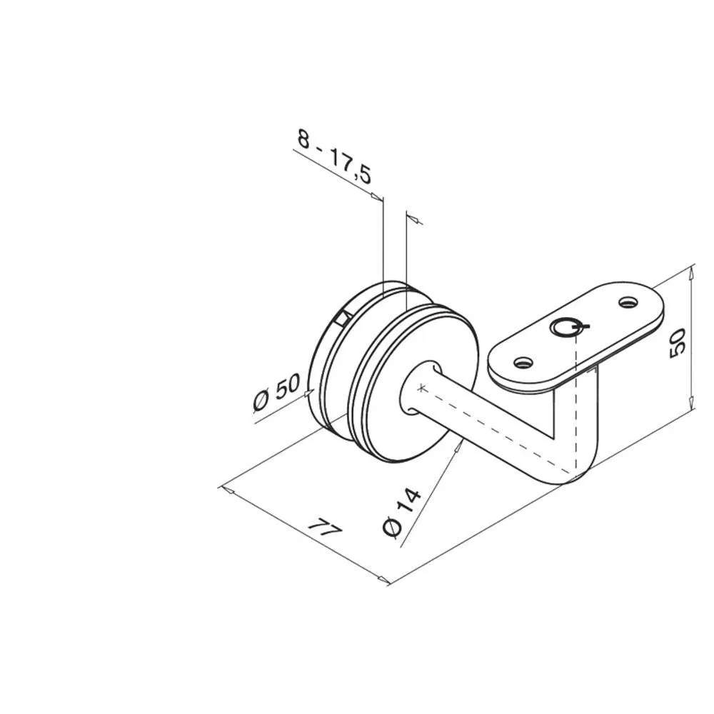 Q-railing Bracket For Square Profile Handrail (Round Profile, Non-adjustable, Glass Mount)