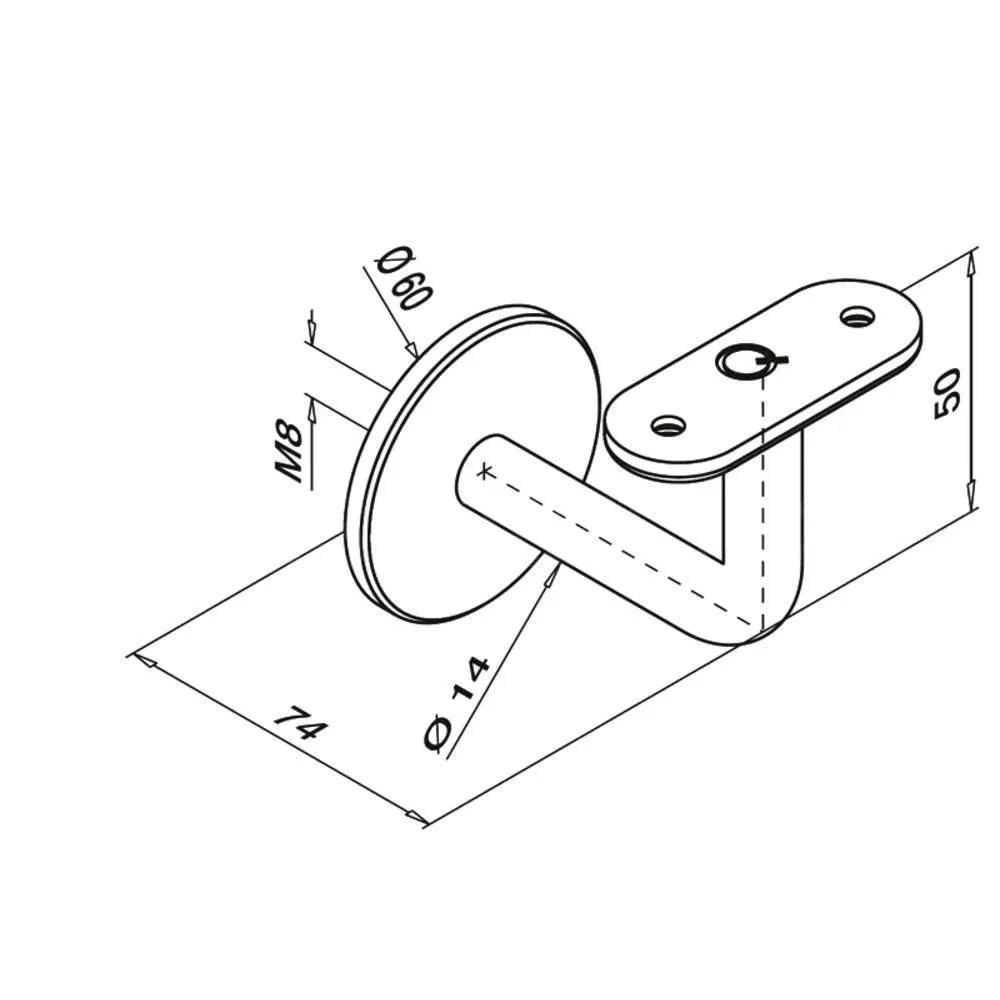 Q-railing Bracket For Square Profile Handrail (Round Profile, Non-adjustable, Wall Mount)
