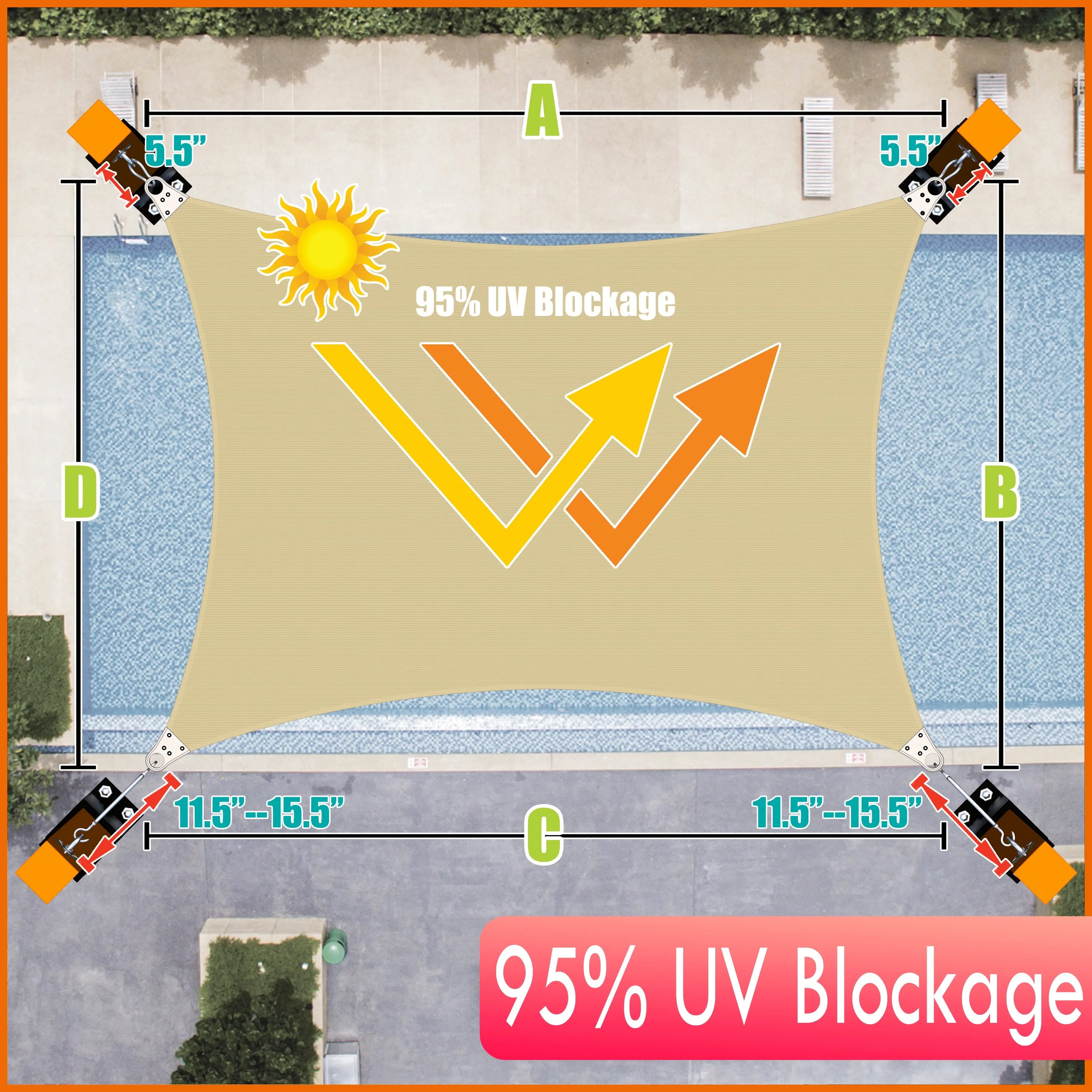 Rectangle Super Ring - Heavy Duty, Super Durable Sun Shade Sail | 5 Colors & 12 Sizes