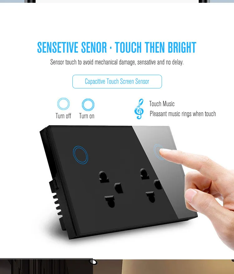 Smart life Tuya US Outlet Wall Socket Power Monitor Glass Timing Touch Smart Zigbee/WIFI Socket For Google Alexa