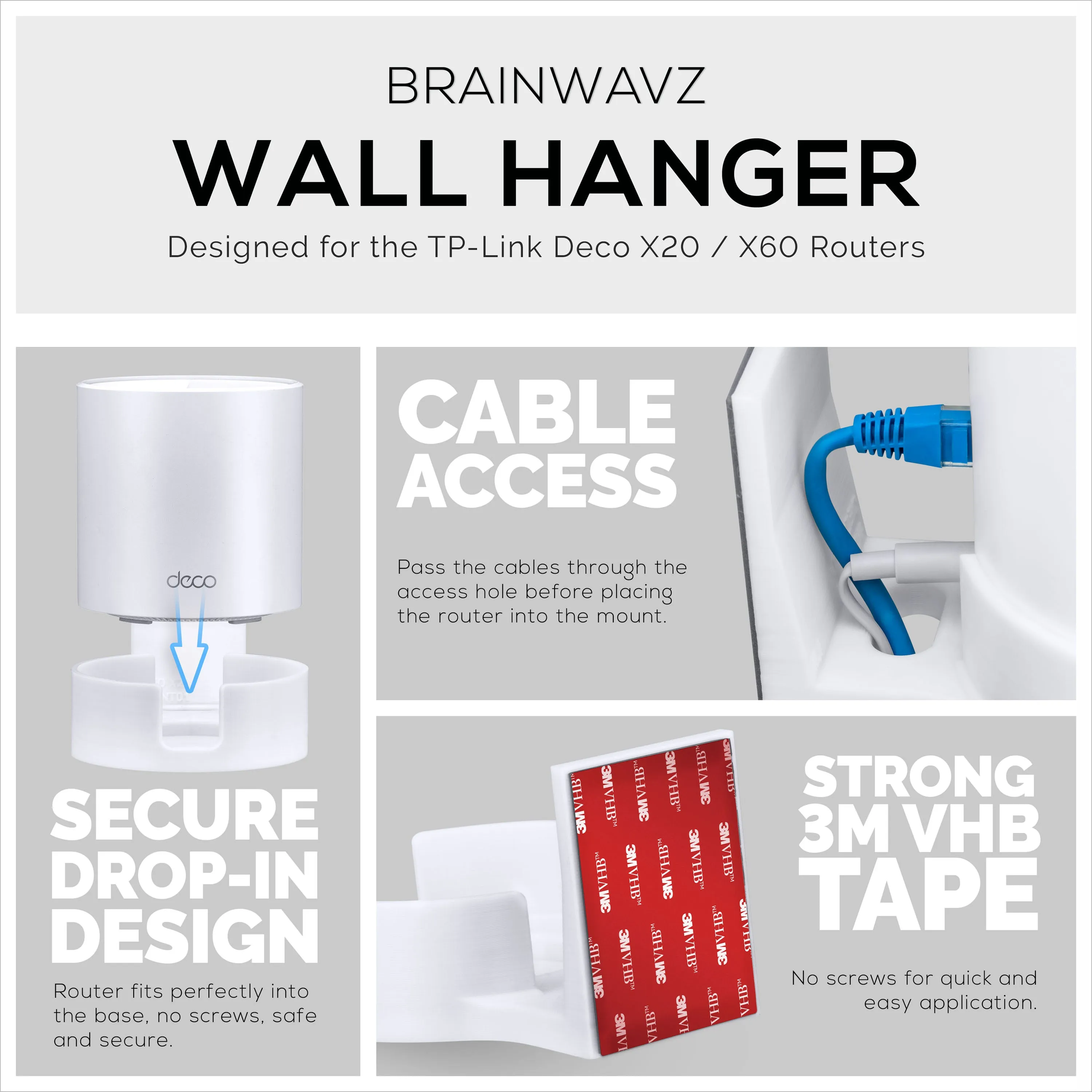 TP-Link Deco X20 & X60 Adhesive Wall Mount Holder - Easy To Install