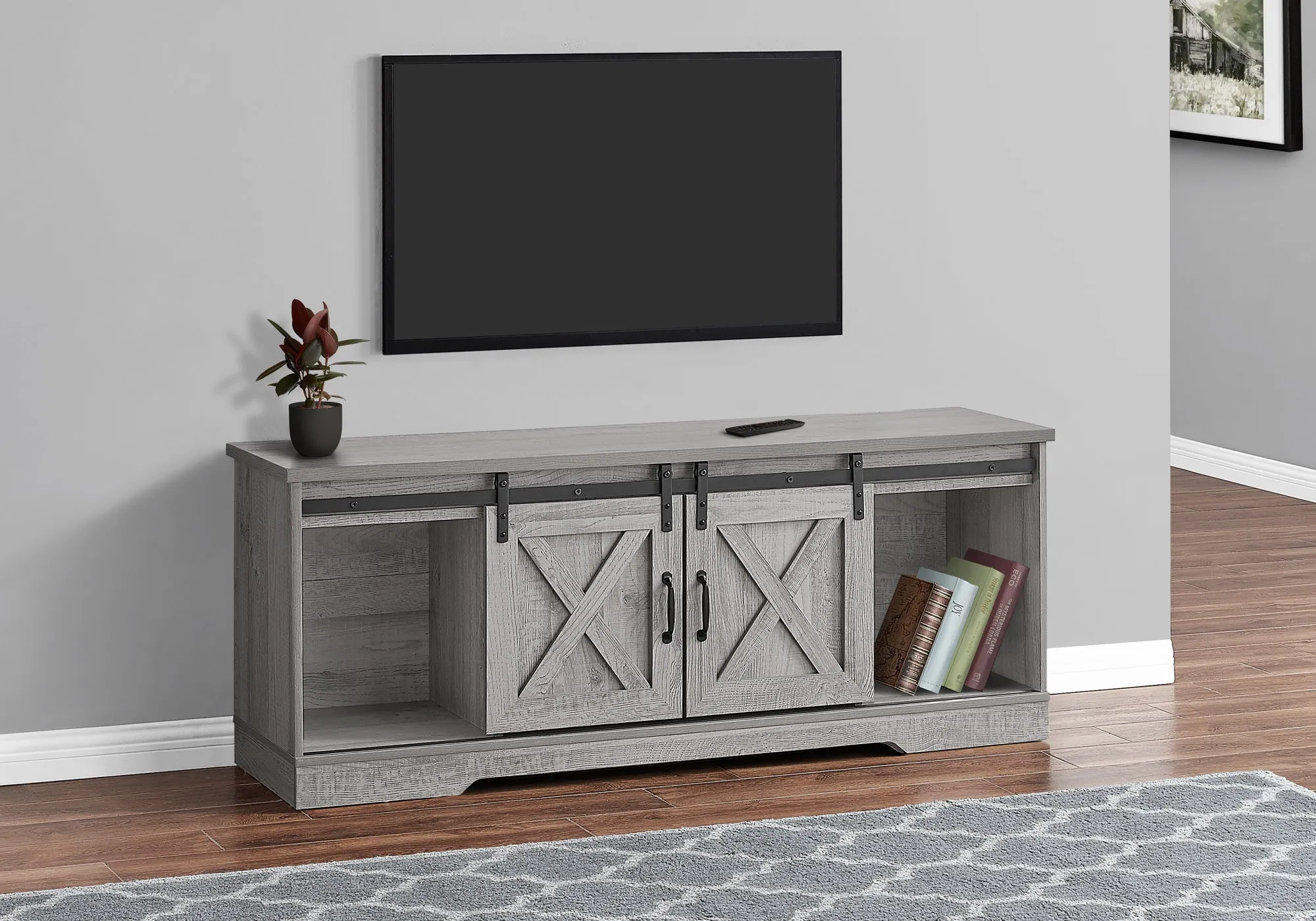 Tv Stand, 60 Inch, Console, Media Entertainment Center, Storage Cabinet, Living Room, Bedroom, Grey Laminate, Transitional