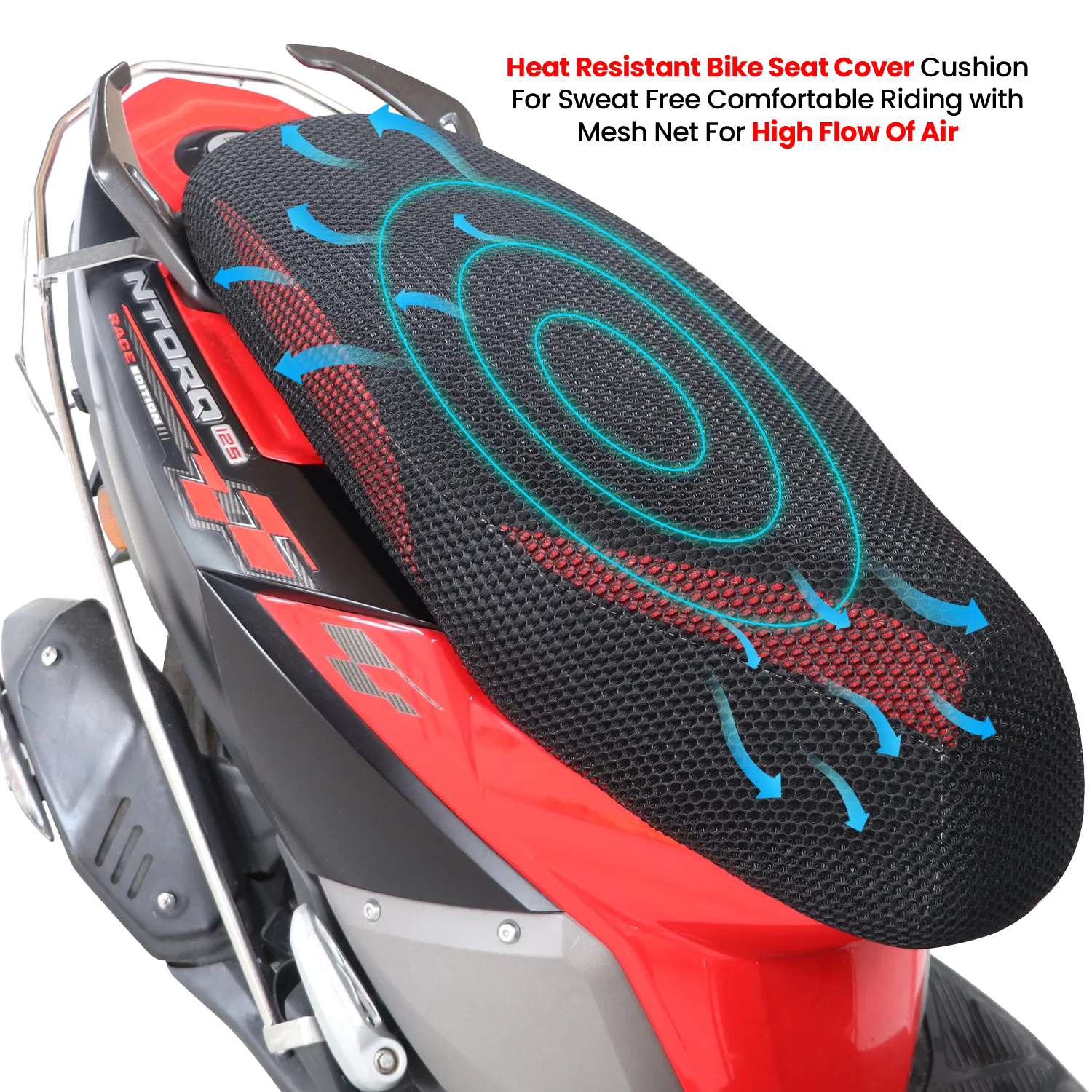 TVS Mesh Seat Cover for Ntorq - Polyester, Breathable 3D Honeycomb with Anti-Slip, All-Weather Protection