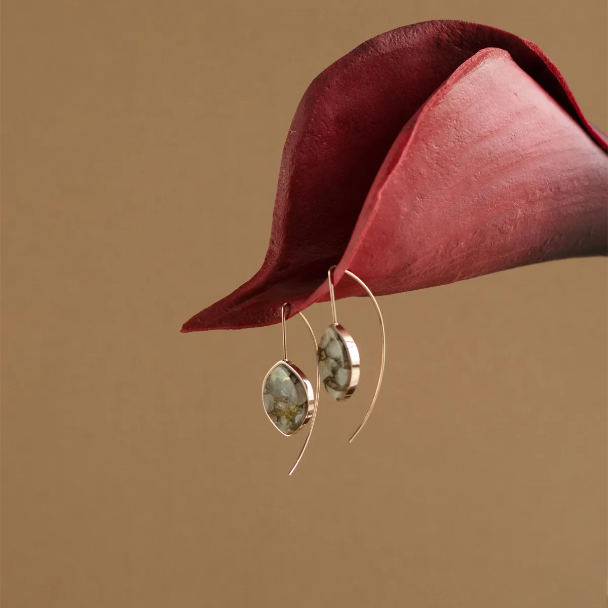 White Calcite Copper Stone Earrings (Curved)