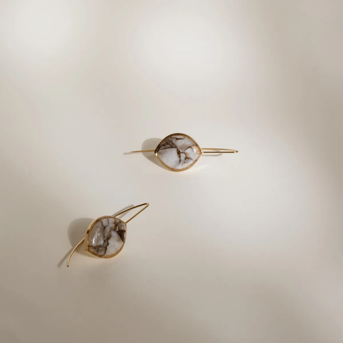 White Calcite Copper Stone Earrings (Curved)