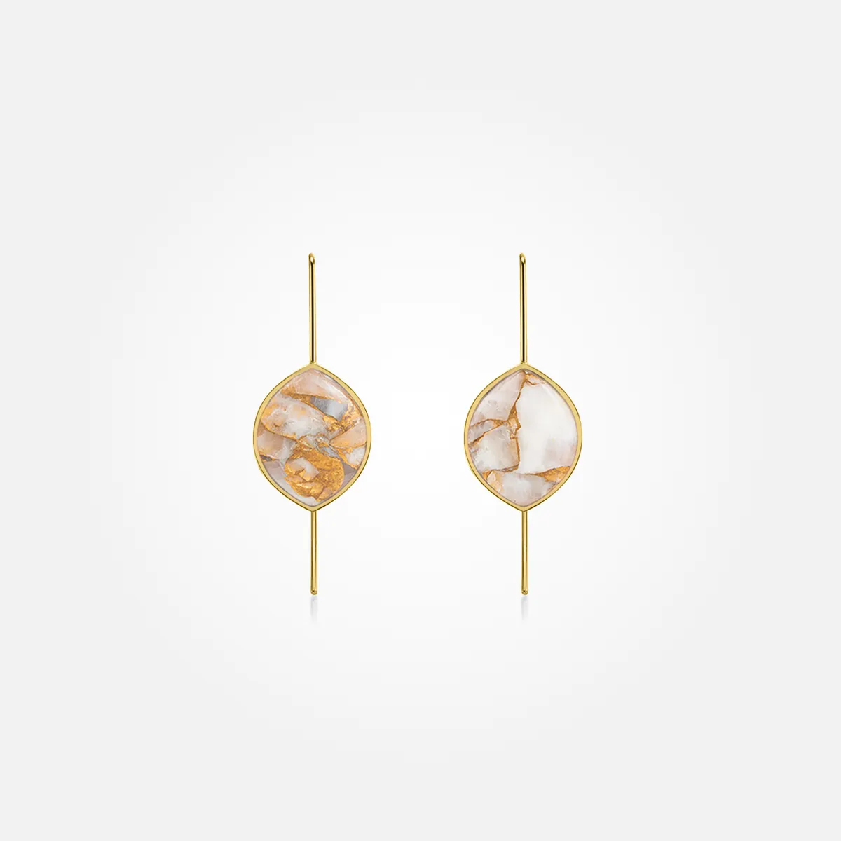 White Calcite Copper Stone Earrings (Curved)