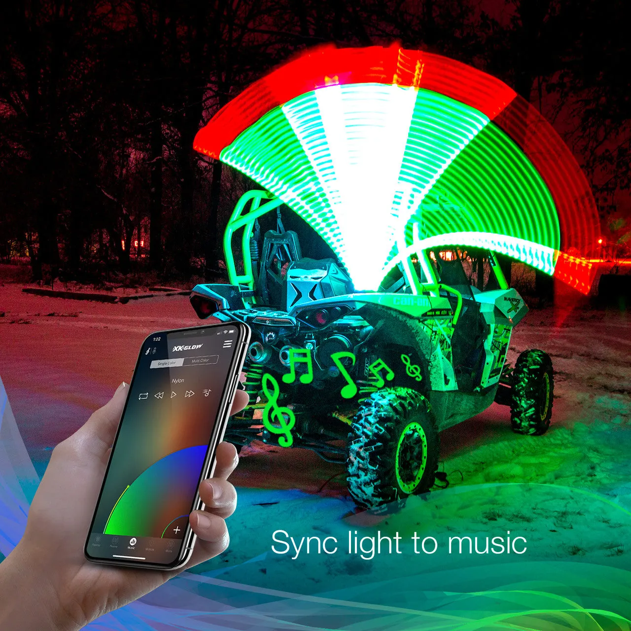 XKGlow 2nd Gen XKchrome Advanced App Control LED Whip Light Kit for 4x4 Offroad UTV ATV [w/ Dual-Mode Dash Mount Controller] - 32" or 48"