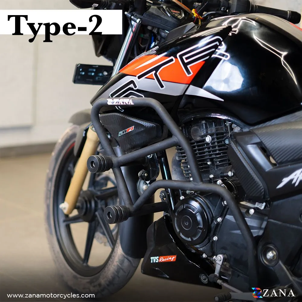 ZANA Crash Guard with Double Slider Type 2 Black for TVS APACHE RTR 160 / 180 / 200 (ZI-8378)